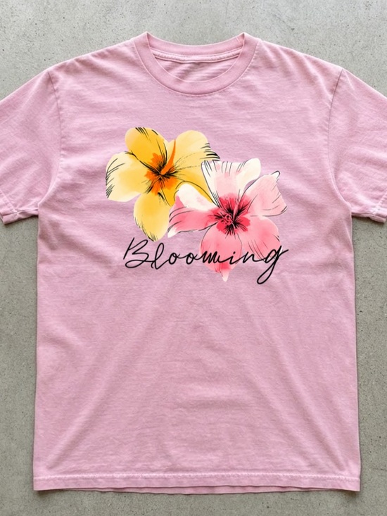 Gildan Tops - Blooming Yellow & Pink Flower Tee | Nature Art |Cottagecore | Floral fans